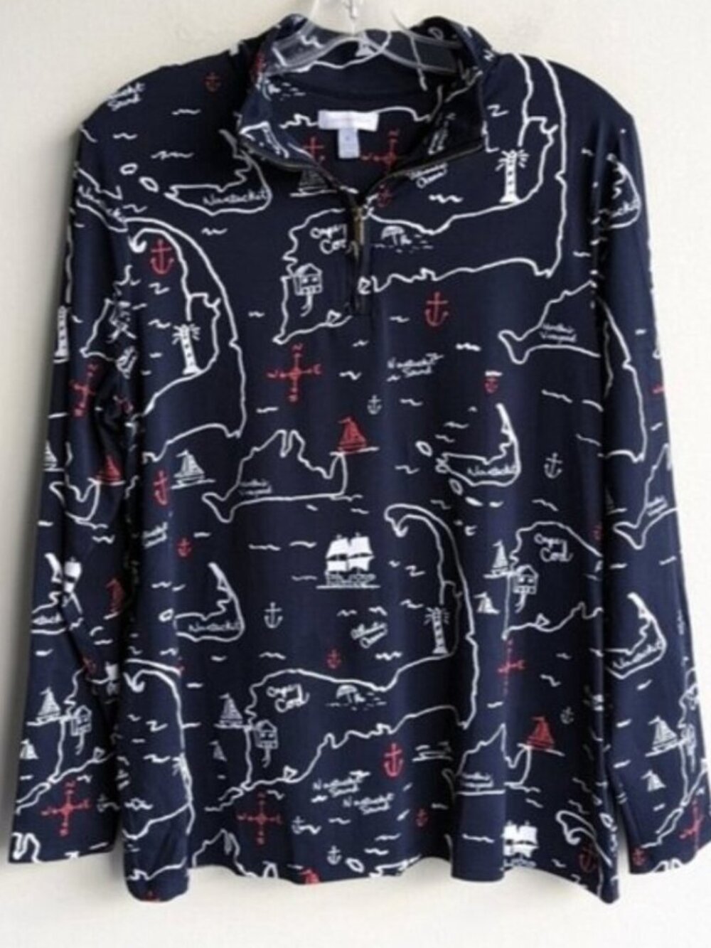 Charter Club nautical 1/4 zip nylon shirt